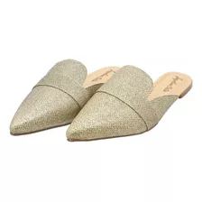 Sapatilha Mule Bico Fino Com Glitter Jaqueline Costa Dourad