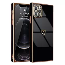 Funda Para iPhone 12 Pro Max Cuadrada Diseño Corazon Negra