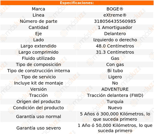 (1) Amortiguador Gas Izq/der Del Strada L4 1.6l 12 Boge Foto 2