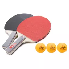 Kit Ping Pong Tênis De Mesa 2 Raquete + 3 Bolinha Cor Vermelho/preto Tipo De Cabo An (anatômico)