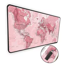 Mouse Pad Gamer Extra Grande 60x30 Mapa Mundi Rosa