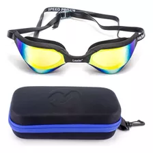 Oculos Natação Leader Speed Pro Preto + Case Medinas Azul