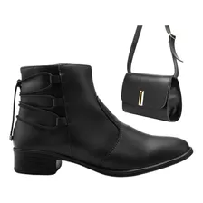 Bota Feminina Com Zipper Tratorada Salto + Bolsa