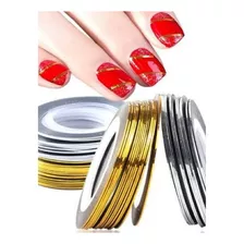 Kit 10 Fitas Metalizadas Fio De Ouro Adesiva Películas Unhas