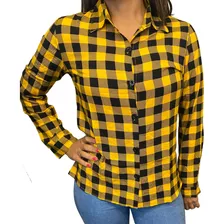 Camisa Feminina Xadrez Camisete Blusa Manga Longa