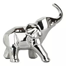 Enfeite Decoração Rack Elefante Cor Prata Cerâmica 21cm