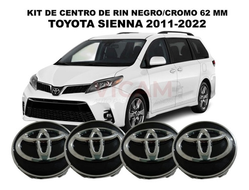 Kit De 4 Centros De Rin Toyota Sienna 11-22 Negros 62 Mm Foto 2