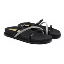 Sandália 3 Tiras Papete Birken Feminina Com Brilho Glitter