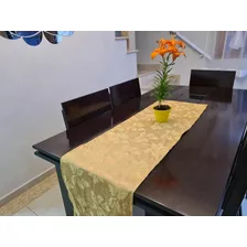 Caminho Trilho De Mesa Tecido Jacquard 1,40x0,40 Decoração Cor Ouro