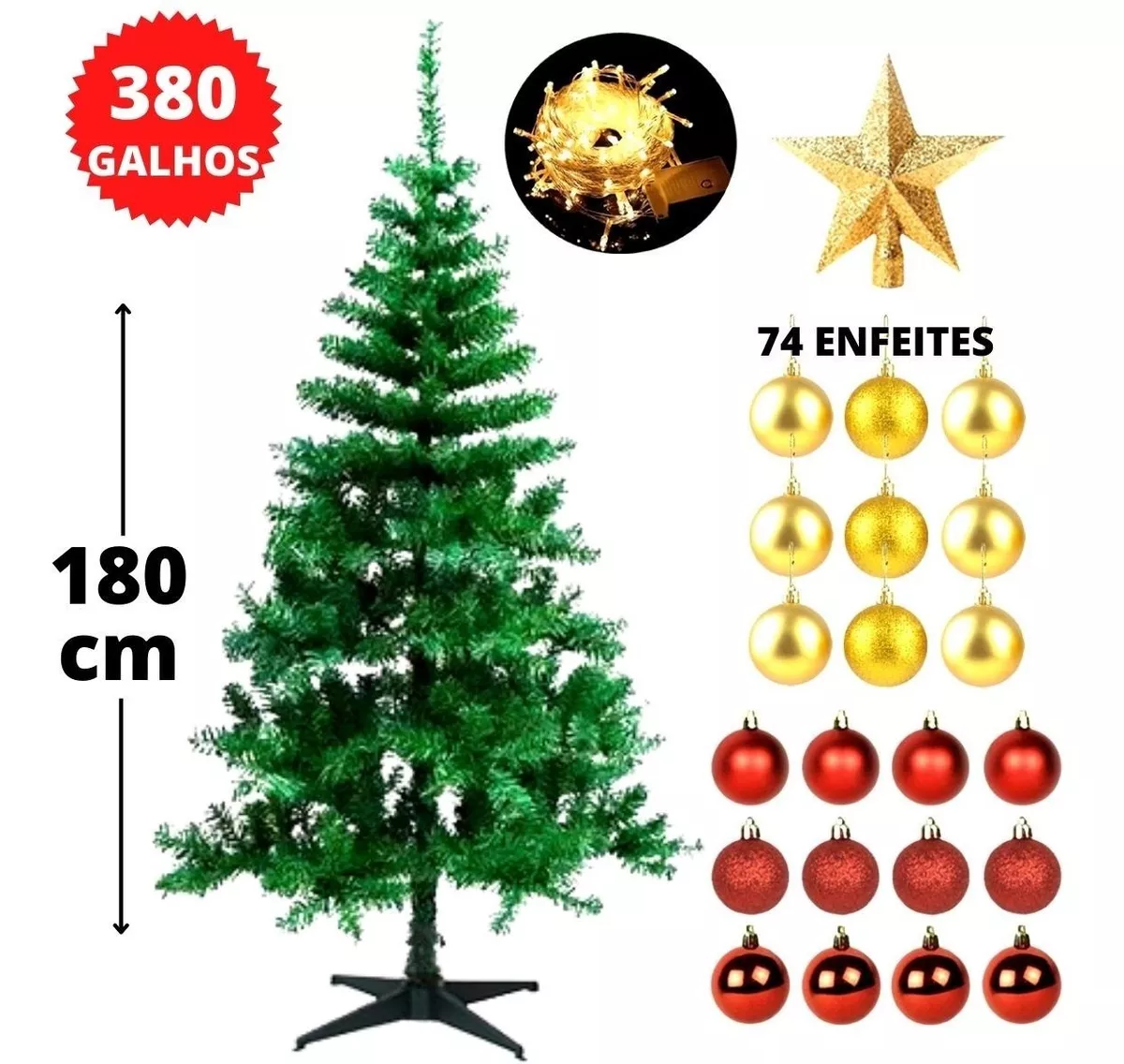 Árvore Natal Decorada 1,80m Completa Enfeites Pisca Promoção