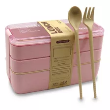 Bento Box Caja De Almuerzo Infantil 3 Capa Est. Japonesa Color Rosa