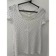 H&m Remera Lunares Blanco Y Negro