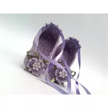 A64 Sapatinho De Croche Lilas Feminino Sapatilha Perolas