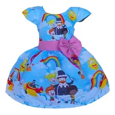 Vestido Mega Luxo Mundo Bita Azul Temático Infantil Festa