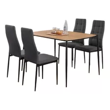 Conjunto De Mesa De Jantar Com 4 Cadeiras Madeira E Metal