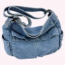 Mochila Feminina Casual De Grande Capacidade, Jeans, Quadrad