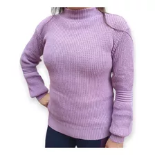 Blusa Feminina Tricot Lilás Manga Longa Bufante Inverno