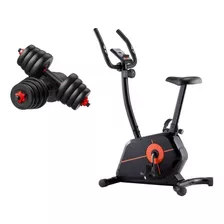 Kit Bicicleta Ergométrica + Kit De Halteres 6 Em 1 Até 20kg Cor Preto