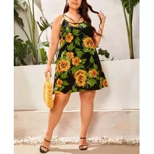 Talla Grande Vestido De Verano Estampado Girasol 