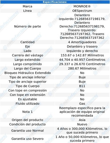 Jgo 4 Amortiguadores Gas Oespectrum Pursuit 05-06 Monroe Foto 3