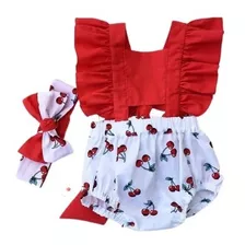 Set Conjunto Pañalero Cerezas Ropa Para Niña Bebé Moda