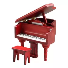 Piano De Madeira Com Banquinho Instrumento Musical Vermelho