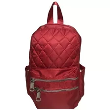 Mochila Pequena Cabe Caderno Poliéster Zíper Alça Vermelho