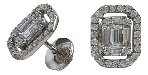 Brinco Pizza Retângulo De Ouro 18k E Diamantes 0,80ct Branco