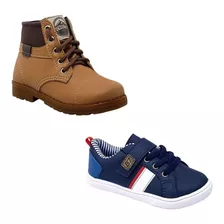 Kit 2 Pares Bota Infantil Masculina Sapatenis Casual Menino