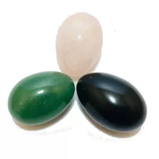 Kit 3 Ovos De Quartzo Verde Rosa Obsidiana Yoni Egg S/ Furo 