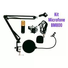 Kit Microfone Condensador Bm-800 Estúdio Preto Com Dourado