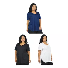 Kit 3 Blusas V Moda Mullet Plus Size Fenomenal