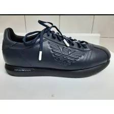 Tênis Sapato Couro Azul Escuro Armani 44 Original 