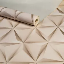 Papel De Parede Vinilico Lavavel Geometrico Bege Dourado 3d