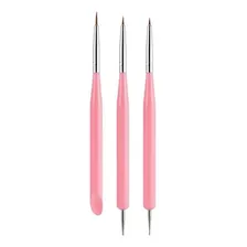 Set X3u Pinceles Nailart Decoracion Dibujo Uñas Rosa