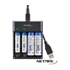 Cargador De Pilas Recargables Aa/aaa Usb Netmak Carga Rapida