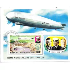 Zx57 Madagascar Estampillas Hoja Bloc Zeppelin Transporte