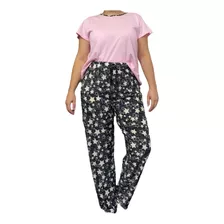 Pijama Mujer Manga Corta Pantalón Largo Talle Grande Moderno