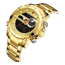 Relógio Masculino De Pulso Naviforce 9163 Analógico Digital Cor Da Correia Dourado Cor Do Bisel Dourado