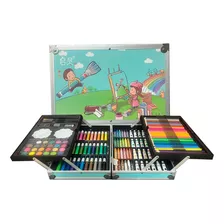 Kit Dibujo Nino 145pcs En Maleta Aluminio Dos Piso