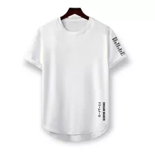 Playera Blanca De Hombre Corte Fit Long Estampado De Slogan 