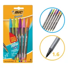 Kit 6 Caneta Bic Cristal Intenso Fashion 1.6 Cores Neon