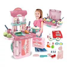 Cozinha De Brinquedo Completa Infantil Kit Maleta Chef Toys Cor Rosa