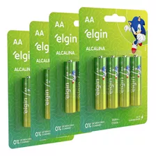 16 Pilha Alcalina Aa Elgin Energy Lr6 1,5v Blister 4 Cartela