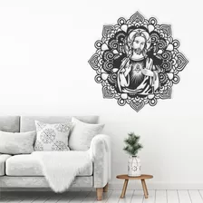 Mandala Sagrado Coração De Jesus Preta Em Mdf 60x60