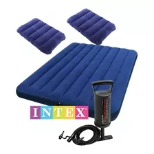 Colchon Inflable Intex + Bomba Inflador + 2 Almohadas