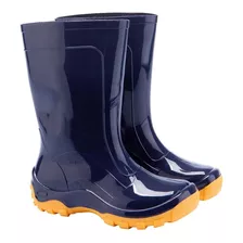 Bota Infantil Impermeável Azul Amarela Galocha Pvc/ Borracha