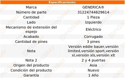 Espejo Izq Elect Corrug 3 Pines Ford Explorer 95/01 Generica Foto 2