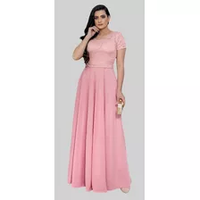 Vestido Madrinha Evangélico Formatura Rose Cinto Pérola T02