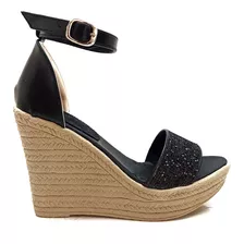 Sandalias De Mujer Con Plataforma Brillo Taco Chino Corcho